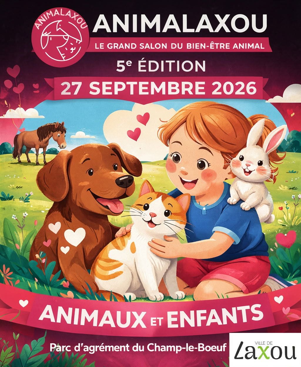 Affiche AnimaLaxou 2026, 5e édition, 27 septembre 2026 au Parc d'agrément du Champ-le-Bœuf à Laxou